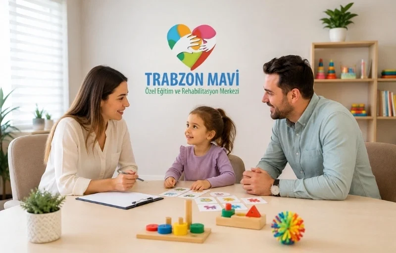 Trabzon’da özel eğitim ve rehabilitasyon merkezi seçimi için aile, çocuk ve uzman görüşmesini gösteren blog görseli